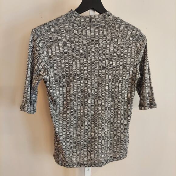 Polly Ester Mock Neck Ribbed Top Large Gray Grunge Y2K Elbow Sleeve Stretchy - Picture 4 of 6